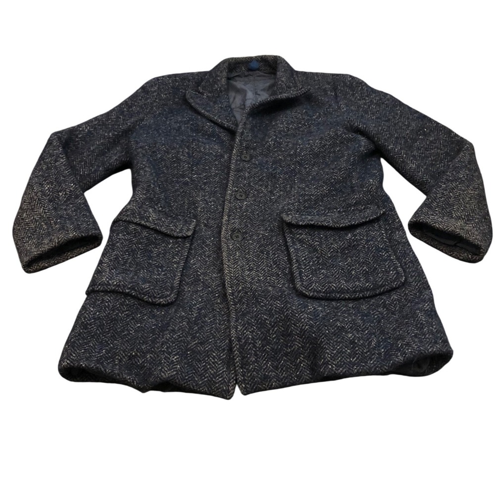 Saks Fifth Avenue Coat Mens XL Blue Herringbone Wool Blend Overcoat Jacket